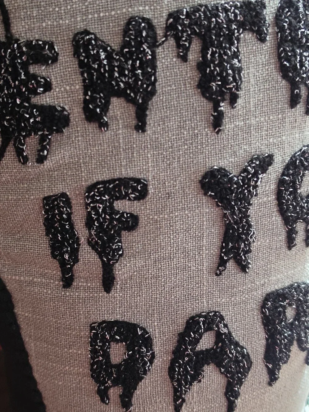 Beaded Coffin Pillow, Black & Grey  'Enter If You Dare' Halloween Pillow Decor